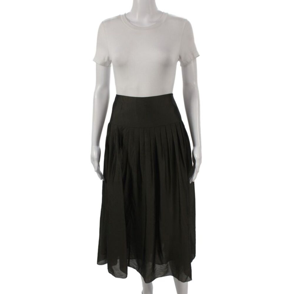Massimo Dutti Womens Pleated Long Skirt Green Zip Size L